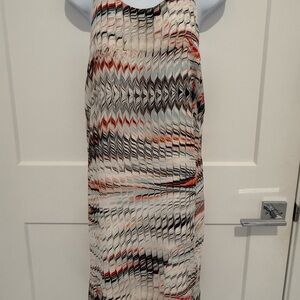 Trouve Zigzag Patterned Midi Dress - Black, Red, Cream Opening in Back